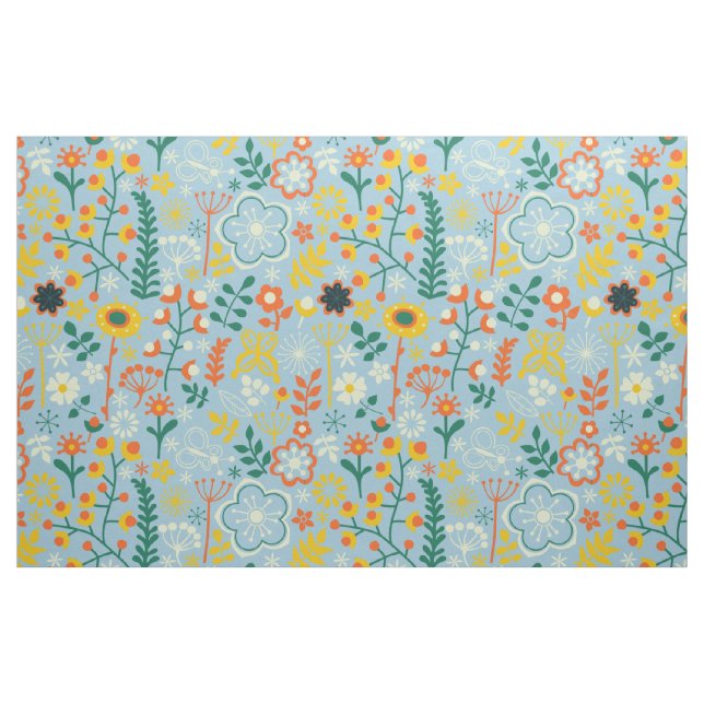 Cute Colorful Stylized Retro Flowers Pattern 3 Fabric (Fat Quarter)