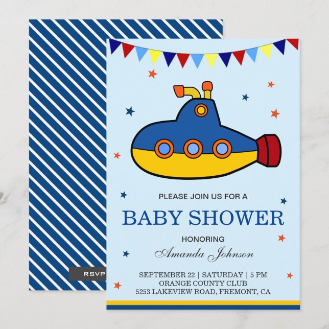 Cute Colorful Submarine Baby Shower Invitation (Front/Back)