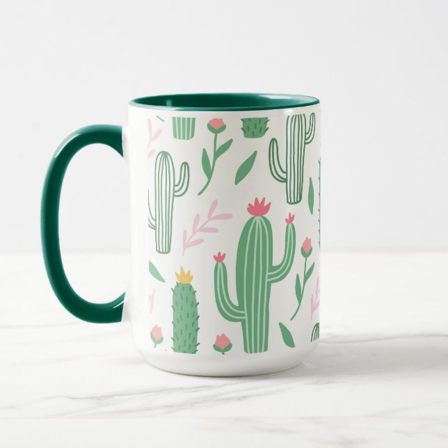 Cute Colorful Succulent Cactus Pattern Mug (Left)