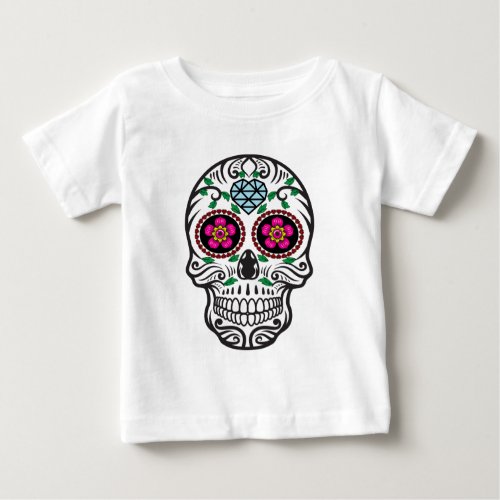 Cute Colorful Sugar Skull Dia de los Muertos Baby T_Shirt