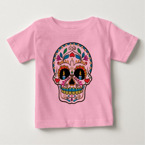 Cute Colorful Sugar Skull Illustration 2 Baby T_Shirt