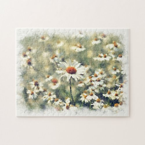 Cute Colorful Summer Daisies Flower Art Pattern Jigsaw Puzzle