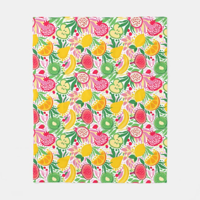 Cute Colorful Summer Tropical Fruit Fun Pattern Fleece Blanket (Front)
