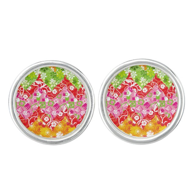 Cute colorful summer zigzag pattern cufflinks (Front)