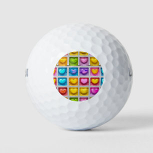 Cute Colorful Summery Square Heart Tiles Pattern Golf Balls