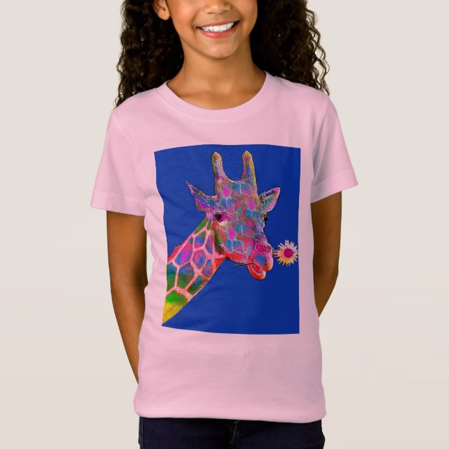 Cute Colorful Sunflower Giraffe T-Shirt (Front)