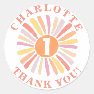Cute Colorful Sunshine 1st Birthday Thank You Classic Round Sticker