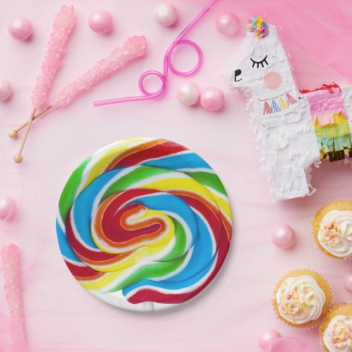 Cute Colorful Sweet Candy Rainbow Lollipop Paper Plates
