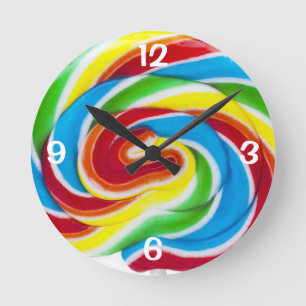 Cute Colorful Sweet Candy Rainbow Lollipop Round Clock