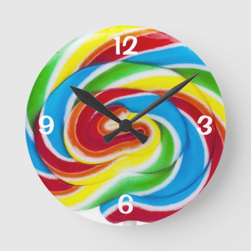 Cute Colorful Sweet Candy Rainbow Lollipop Round Clock