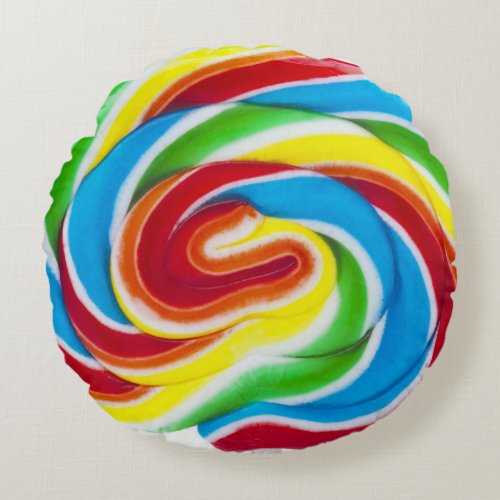 Cute Colorful Sweet Candy Rainbow Lollipop Round Pillow