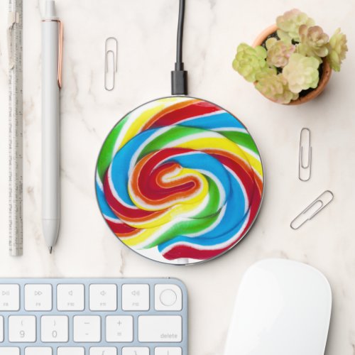 Cute Colorful Sweet Candy Rainbow Lollipop Wireless Charger