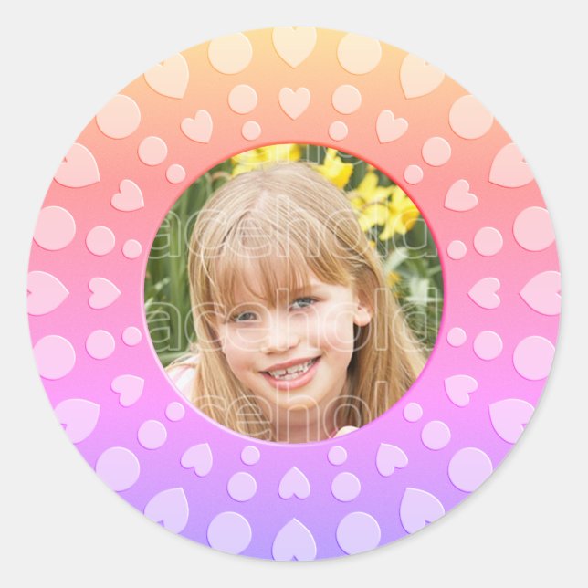Cute colorful sweet heart frame template classic round sticker (Front)