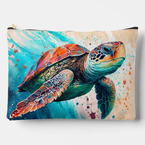 Cute Colorful Swimming Sea Turtle Accessory Pouch