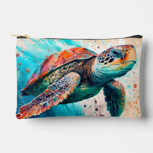 Cute Colorful Swimming Sea Turtle Accessory Pouch