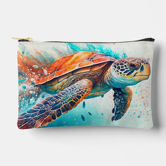 Cute Colorful Swimming Sea Turtle Accessory Pouch (Front)