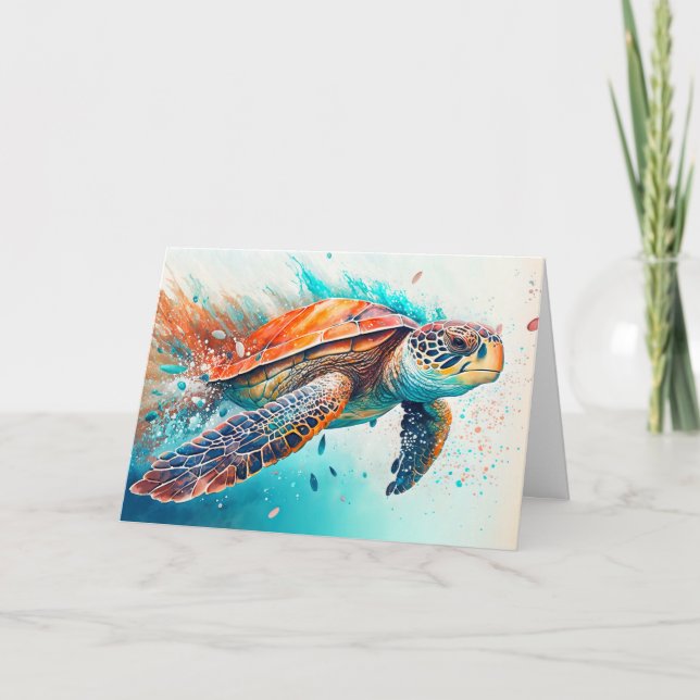 Cute Colorful Swimming Sea Turtle Birthday Card (Front)