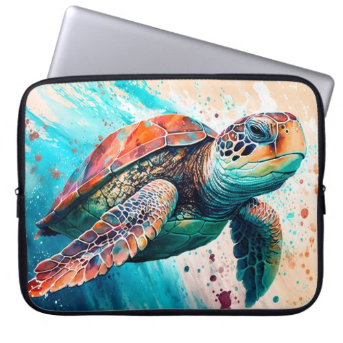 Cute Colorful Swimming Sea Turtle Laptop Sleeve