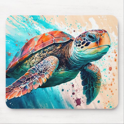 Cute Colorful Swimming Sea Turtle Mouse Pad