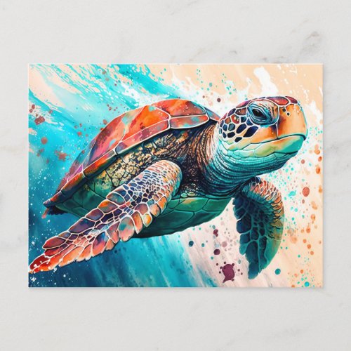 Cute Colorful Swimming Sea Turtle Postcard