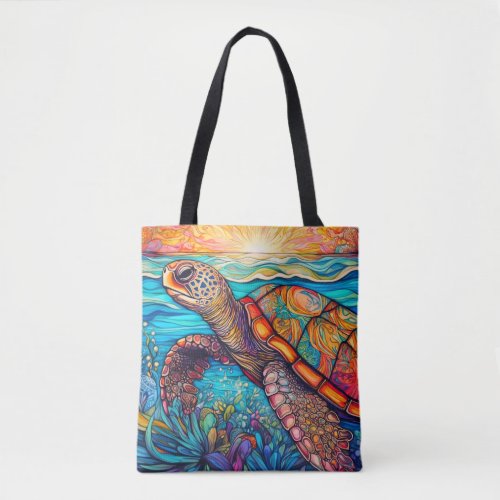 Cute Colorful Swimming Sea Turtle Tote Bag