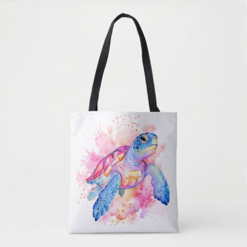 Cute Colorful Swimming Tortoise Illustration Tote Bag