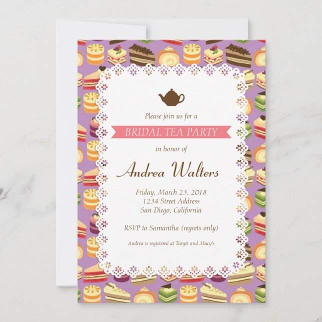 Cute & Colorful Tea Cakes Illustrated Bridal Party Invitation (Front)