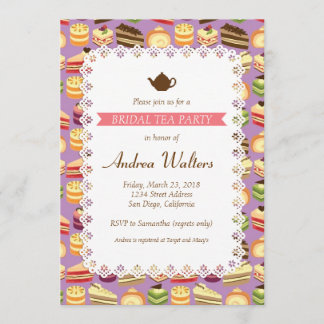 Cute & Colorful Tea Cakes Illustrated Bridal Party Invitation