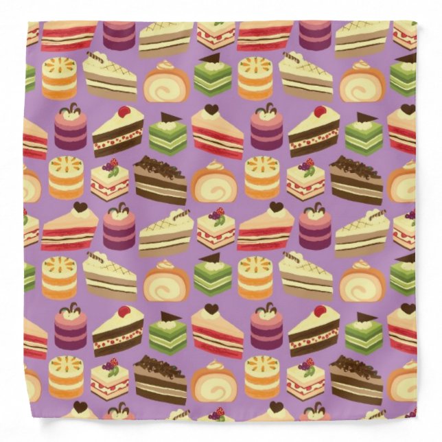 Cute & Colorful Tea Cakes Illustrated Pattern Bandana (Front)