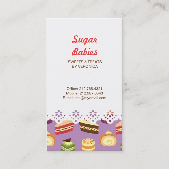Cute & Colorful Tea Cakes Illustrated Pattern Business Card (Front)