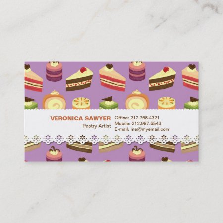 Cute & Colorful Tea Cakes Illustrated Pattern Business Card