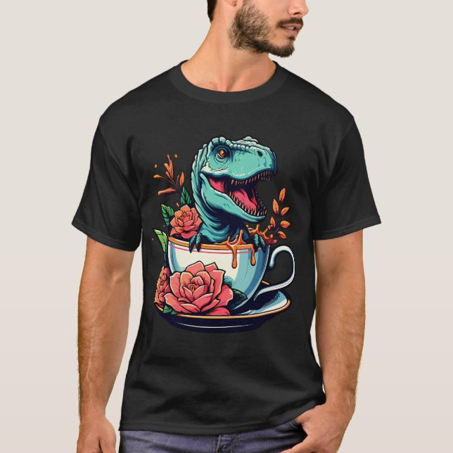 Cute Colorful Tea Rex With Flowers T-Shirt (Front)