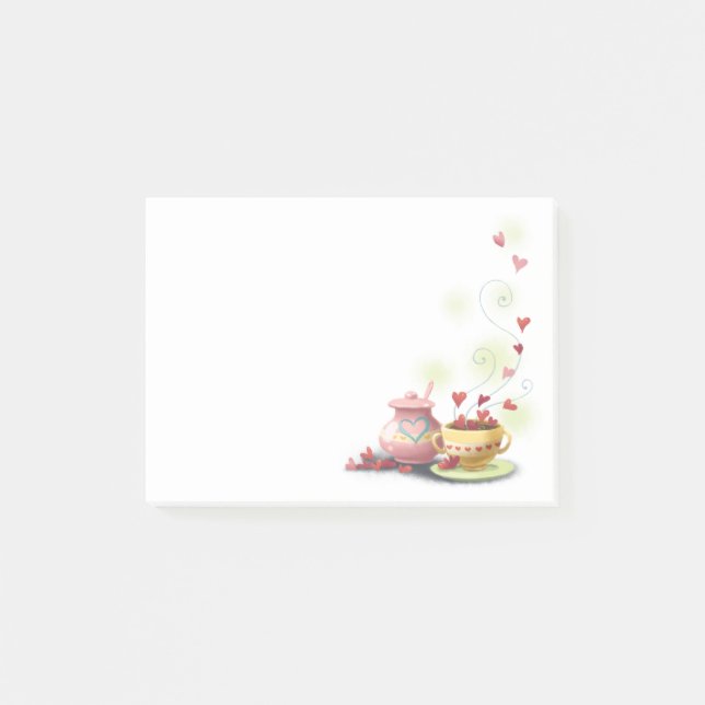 Cute colorful tea set heart design notepad (Front)
