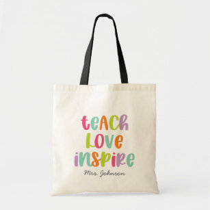 Cute Colorful Teach Love Inspire Teacher Tote Bag