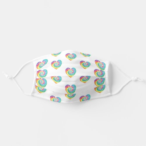 Cute colorful Tie die heart pattern on white Adult Cloth Face Mask