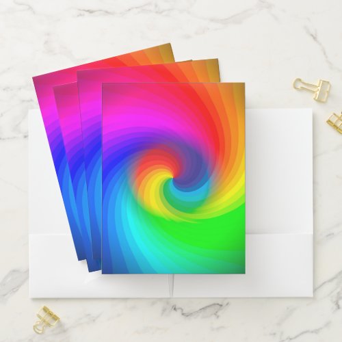 Cute Colorful Tie Dye Rainbow Swirl Art Pattern Pocket Folder
