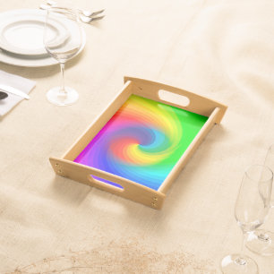 Cute Colorful Tie Dye Rainbow Swirl Art Pattern Serving Tray