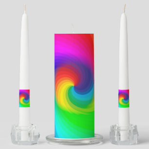 Cute Colorful Tie Dye Rainbow Swirl Art Pattern Unity Candle Set
