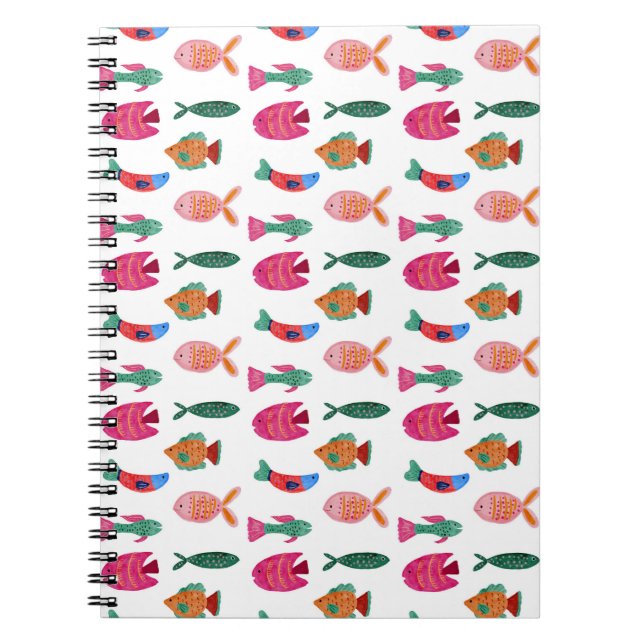 Cute Colorful Tiny Fish Drawing Seamless Pattern Notebook (Front)