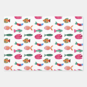 Cute Colorful Tiny Fish Drawing Seamless Pattern Wrapping Paper Sheets