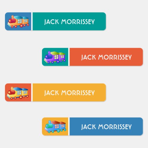 Cute Colorful Trains Kids Name Labels