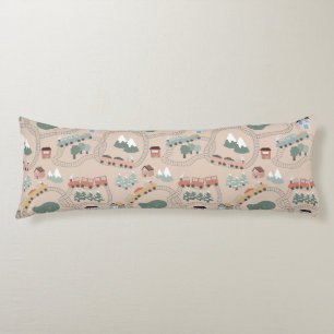Cute Colorful Trains on Train Tracks Kids Pattern Body Pillow