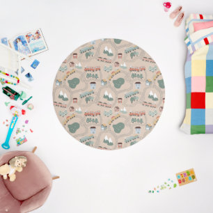 Cute Colorful Trains on Train Tracks Kids Pattern Outdoor Rug