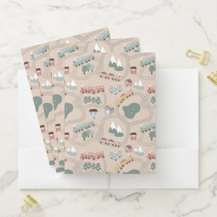 Cute Colorful Trains on Train Tracks Kids Pattern Pocket Folder