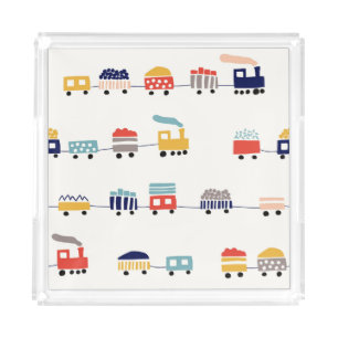 Cute, colorful trains seamless pattern. acrylic tray