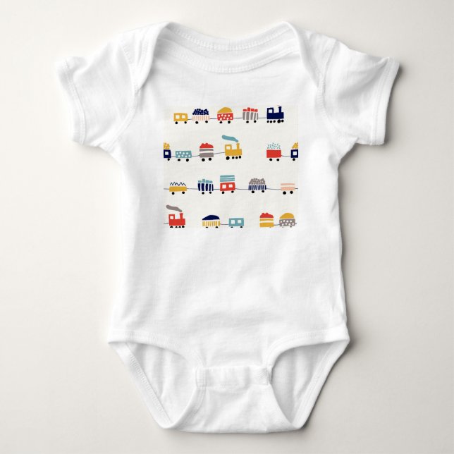 Cute, colorful trains seamless pattern. baby bodysuit (Front)