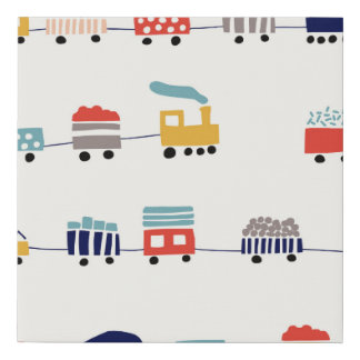 Cute, colorful trains seamless pattern. faux canvas print