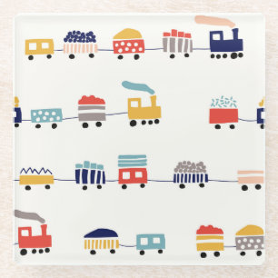 Cute, colorful trains seamless pattern. glass coaster