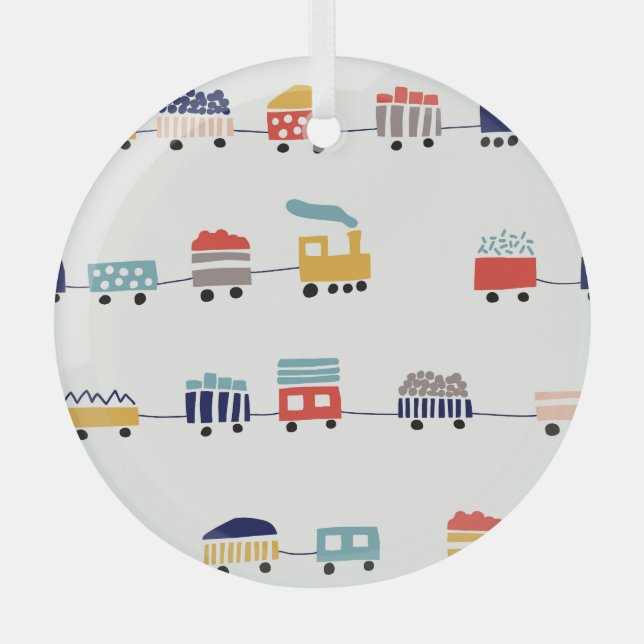 Cute, colorful trains seamless pattern. glass ornament (Front)