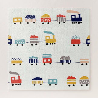 Cute, colorful trains seamless pattern. jigsaw puzzle